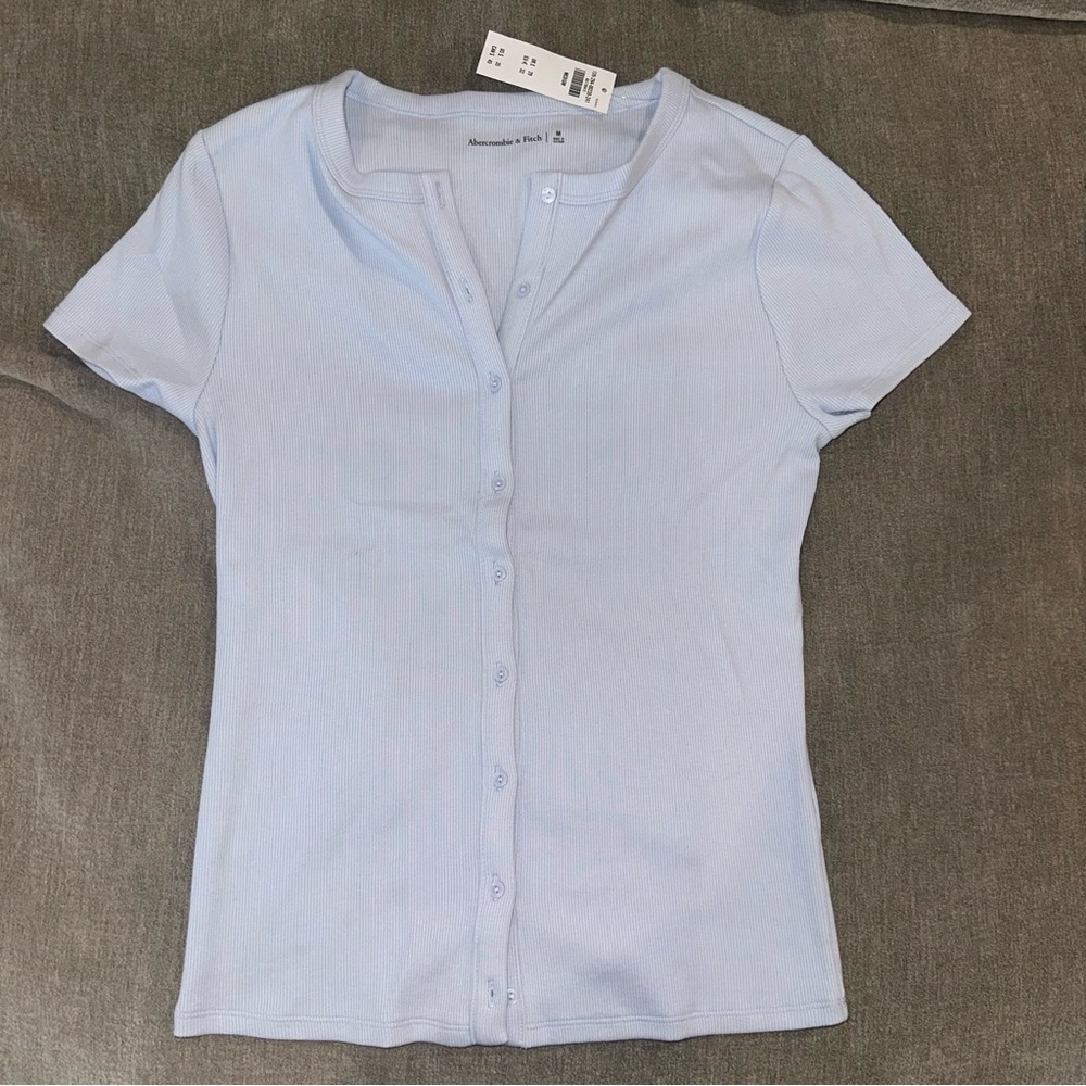 Abercrombie Light Blue Ribbed Button-Through Top